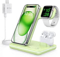 WAITIEE Wireless Charger 3 in 1 Charging Station for for iPhone 16 15 14 13 12 11 X 8 & for Apple Watch, for AirPods 1/2/3/Pro/Pro 2 with Lightning Charging Case(Green)