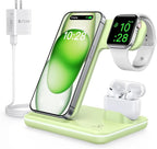 WAITIEE Wireless Charger 3 in 1 Charging Station for for iPhone 16 15 14 13 12 11 X 8 & for Apple Watch, for AirPods 1/2/3/Pro/Pro 2 with Lightning Charging Case(Green)