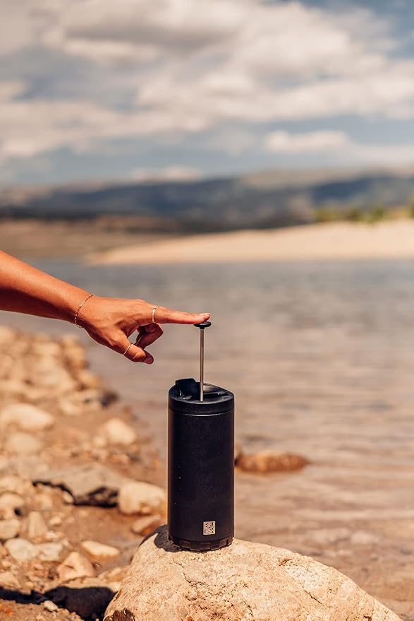 Steel Toe 3.0 Travel Coffee Press - Brew 20 fl.oz On The Go - No Spill Lid, Double Wall Vacuum Insulated Stays Hot for Hours, French Press Coffee (Obsidian Black)