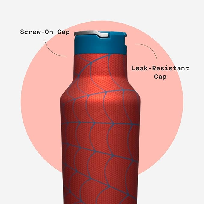 Corkcicle Sport Canteen - Keeps Beverages Cold 25 Hours - Triple Insulated Stainless Steel - Screw-On Lid - Reusable Bottle - Summer Drinkware Gift - Keeps Drinks Ice Cold - 20 oz - Spider-Man