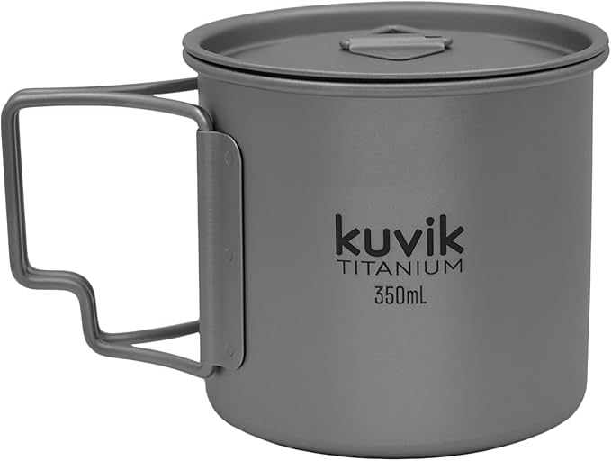 Kuvik Titanium Cup with Lid 350ml (11.8 oz) - Ultralight and Compact Pot for Backpacking, Camping, and Survival