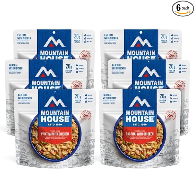 Mountain House Pad Thai with Chicken Freeze Dried Backpacking & Camping Food 6-Pack Gluten-Free