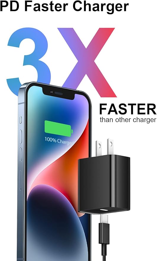 10FT iPhone 14 13 12 Charger Fast Charging 20W PD USB C Wall Charger with 10FT Fast Charging Cable Compatible iPhone 14/13/12/11/Pro/Pro Max/Mini/Xs Max/XR/X, iPad - Black