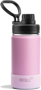 Kids Water Bottle for School 12 oz Stainless Steel Double Wall Vacuum Insulated Water Bottle Leak Proof-Reusable Metal Flask with Silicone Boot for Travel, BPA-Free(Purple Pink)