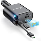DreamBee Retractable Car Charger,66W 4 in 1 Super Fast Charge Car Phone Charger,Retractable Cables (31.5 inch) and 2 USB Ports Car Charger Adapter for iPhone 17/16/15/14/13/12 Pro Max XR,iPad,Samsung