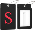 Gostwo 2 Pack Luggage Tags for Suitcases, 26 Initial Letter Travel Luggage Baggage Identification Labels ID Tag Fully Bendable Tags with Stainless Steel Loop (Black) (Letter S)