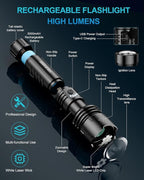 Flashlight 2000 High Lumens with Ignition Lens, Rechargeable Super Bright Zoomable LED Flash Light, 5 Modes Waterproof Handheld Powerful Tactical Flashlights for Camping Essentials Emergency