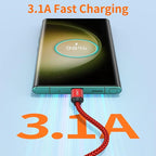 JXMOX USB Type C Cable (6.6ft 2-Pack), USB-A to USB C 3A Fast Charging Cord Compatible with iPhone 15 16 Pro Max, Samsung Galaxy S22 S21 S20 Ultra S10 S9 S8, Note 10 9 8 A80 A70, USB C Charger (Red)