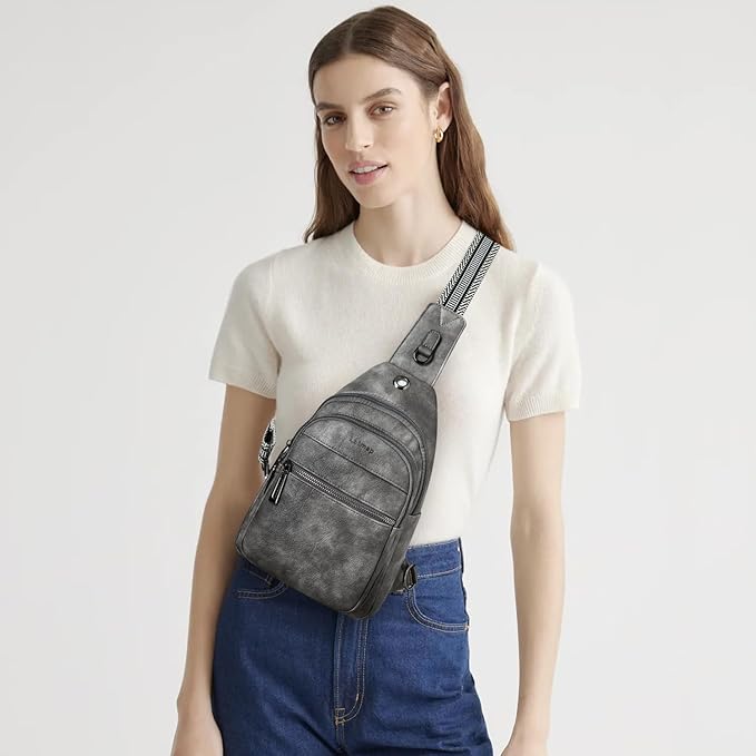 7L Sling Bag For Women Faux Leather Anti Theft Small Casual Daypack Backpack Fanny Pack Crossbody Chest Bags Purse Waterproof Dark Grey