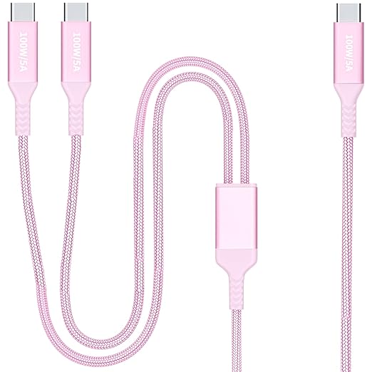 4FT 2 in 1 100W USB C to Dual Type C Fast Charging Cable,iPhone 15 USB C to Double Type c Cable for MacBook Pro/Air,iPad Pro/Air,iPhone 15 Plus/15 Pro Max,Samsung Galaxy S24/S23/S22/S21,Moto,Switch
