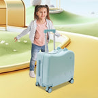 18-Inch Kids Ride-On Suitcase - Cute Lightweight Trolley Luggage with 4 Silent Spinner Wheels & Lock for Travel - Perfect for Ages 3-6 (Sky Blue)