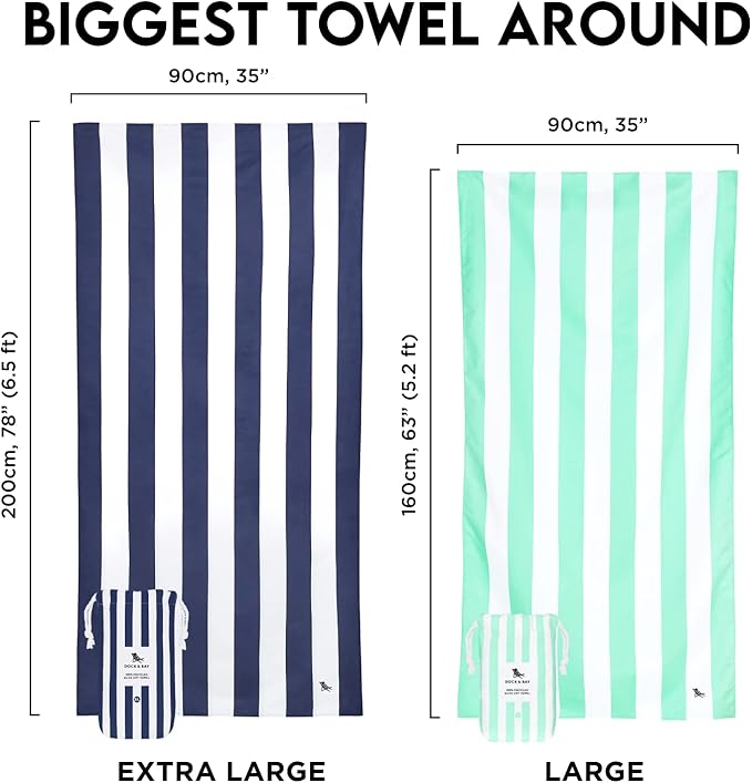 Dock & Bay Beach Towel - Quick Dry, Sand Free - Compact, Lightweight - 100% Recycled - Includes Bag - Cabana - Cancun Green - Large (160x90cm, 63x35)
