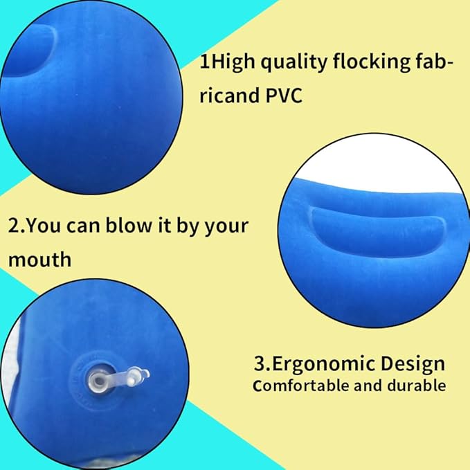 3 Pack Ultralight Inflatable Pillow Small Squared Flocked Fabric Air Pillow Beach Pillow for Camping,Napping,Desk Rest,Hiking,Traveling,Neck Lumbar Support (Royal Blue, Purple, Duotone)