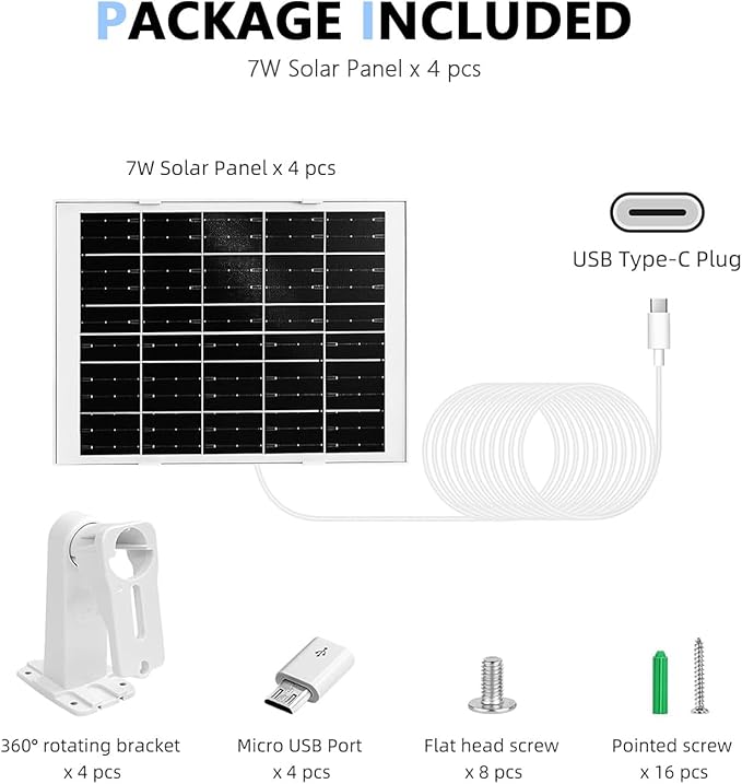 4 Pack 8W Solar Panel Charger Compatible with Arlo Essential Solar Panel Charger (2nd Generation, Arlo Essential Outdoor Camera & Essential Outdoor XL Camera 2nd Generation VMA6600，Pro 2K 6th Gen 2025