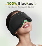 Bamboo Cotton Sleep Mask with Bluetooth Wireless Headphones - Blackout Eye Mask for Sleeping 3D Contoured Sleep Headband Ear Muffs Lengthen & Low Noise Hook for Better Experience (Black)