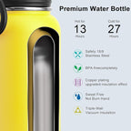koodee Insulated Water Bottle, 32 oz Stainless Steel Double Wall Vacuum Wide Mouth Sport Bottle with Leakproof Spout Lid (Yellow)
