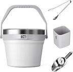 COKTIK 7L Vacuum Insulated Ice Bucket with Lid and Scoop& Tongs，Large capacity Stainless Steel Beverage Bucket for Cocktail, Champagne, Wine, Beer，Large Parties（Milk White Suit）