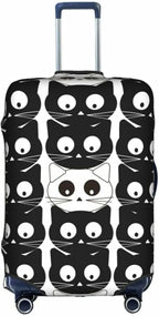 Travel Luggage Cover Suitcase Protector, Black White Cats Washable Elastic Stretch Double-sided Anti-scratch Baggage Cover Protector with Concealed Zipper for Wheeled Suitcase Fits 18-21 Inch Luggage