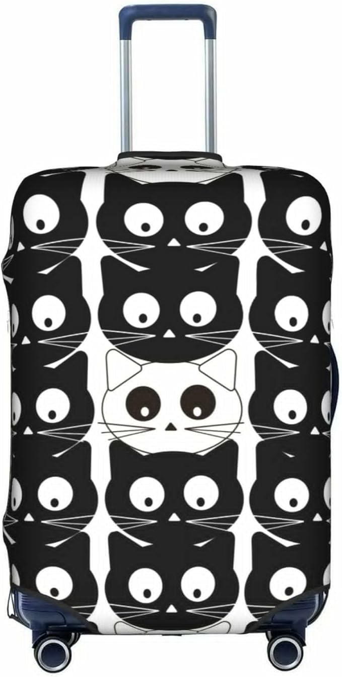 Travel Luggage Cover Suitcase Protector, Black White Cats Washable Elastic Stretch Double-sided Anti-scratch Baggage Cover Protector with Concealed Zipper for Wheeled Suitcase Fits 18-21 Inch Luggage