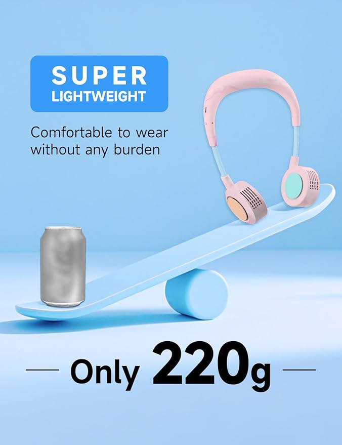 Portable Neck Fan, Hand-Free Fan, 5 Speeds, Foldable, Twistable, Lightweight, Rapid Cooling, Fashion, Quiet, Rechargeable, Summer Gift (Fluid Pink)