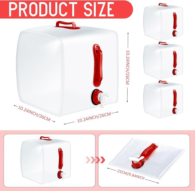 3 Pack Collapsible Water Container with Spigot, Foldable Camping Water Container Portable Camping Storage Carrier Jug for Outdoors Hiking Emergency Kit Backpack (5.3 Gallon,Red,3 Pcs)