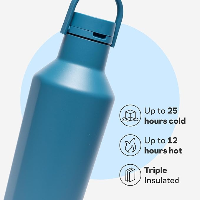 Corkcicle Classic Sport Canteen Insulated Water Bottle - Keeps Beverages Cold 25 Hours - Triple Insulated - Summer Drinkware Gift - Keeps Drinks Ice Cold - Leak-Proof Cap - 32 oz - North Shore