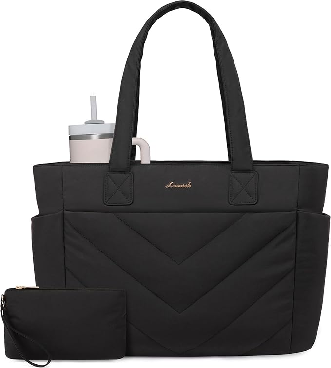 LOVEVOOK Tote Bag for Women, Puffer Work Travel Handbag with Zipper for Teacher Nurse, Quilted Cute Laptop Shoulder Gym Bag