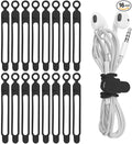 16Pcs Silicone Cable Straps Wire Organizer for Bundling Earphone, Phone Charger, Computer Cords, Reusable Cable Ties Cord Organizer in Home,Office,Kitchen,School(Black)
