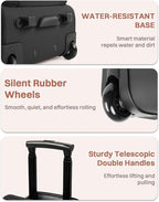 Rolling Puffer Backpack for Women, Travel Backpack with Wheels, 16 Inch Wheeled Laptop Backpck, Dual-Opening Design Overnight College Underseat Carry on Luggage, Roller Business Work Bag, Black