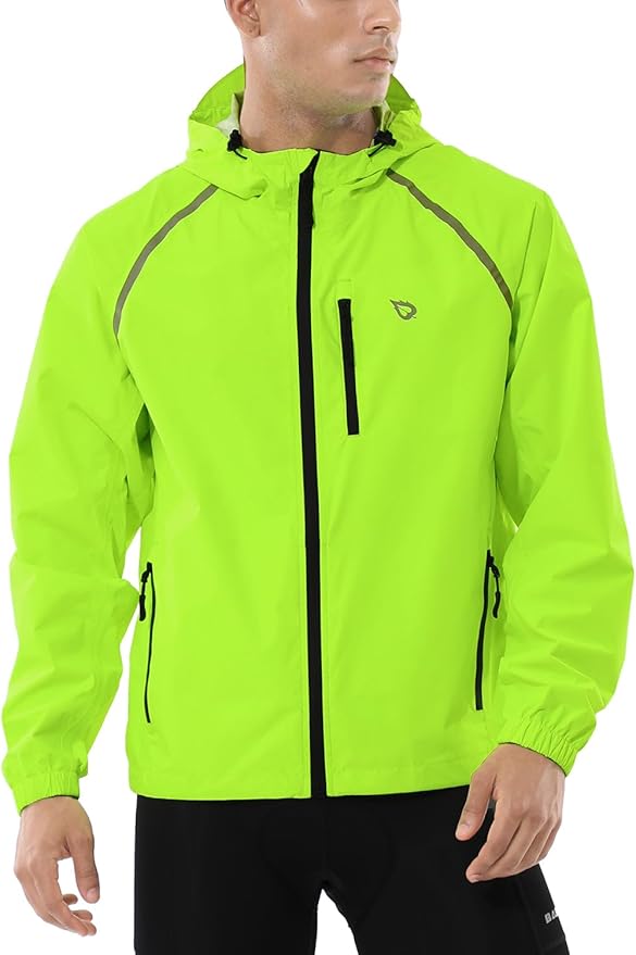 baleaf Men's Rain Jacket Waterproof Windbreaker Raincoat Running Cycling Hiking Gear Hood Lightweight Reflective Packable