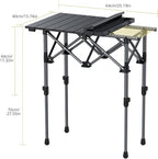 2ft Roll Up Camping Table, 2 Adjustable Heights Aluminum Folding Camping Table with Storage Net and Bag, Waterproof, Lightweight Outdoor Table 25” X 16”, for Outdoor Travel BBQ Picnic, Black