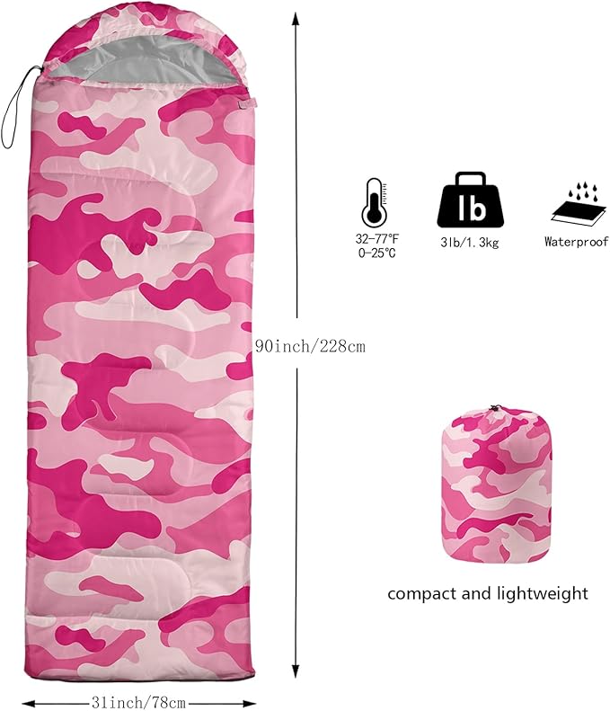 Sleeping Bags for Adults and Kids Backpacking Camping Sleeping Bags for Girls and Boys Lightweight Waterproof Cold/Warm Sleeping Bag for All Season