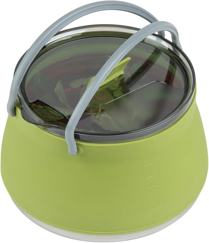 Restaurantware-Hi Tek 1 Liter Collapsible Camping Kettle, 20 Portable Cook Pots - With Perforated Lid, Stainless Steel Bottom, Silicone Camping Coffee Pots, With High Heat Nylon Handles, For Travel