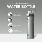 BOTTLE BOTTLE Insulated Water Bottle 24 oz with Handle and Flip Tops Lids Stainless Steel Water Bottle Push Button Lid Leak proof Portable for Running Travel Sports Hiking gray