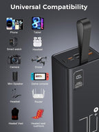 Portable Charger 70000mAh Power Bank High Capacity, 30W PD & QC 3.0 Fast Charging, 5 Output 2 Input USB-C Battery Pack with LED Display for Phone Tablet Camera & Camping Outdoor Travel Party