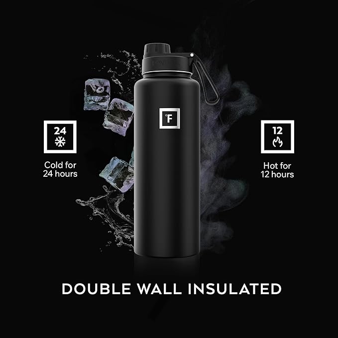 IRON °FLASK Camping & Hiking Hydration Flask with 3 Lids - Stainless Steel, Double Walled & Vacuum Insulated Water Bottle - Leak Proof & BPA Free (Sky, Spout - 40 oz)