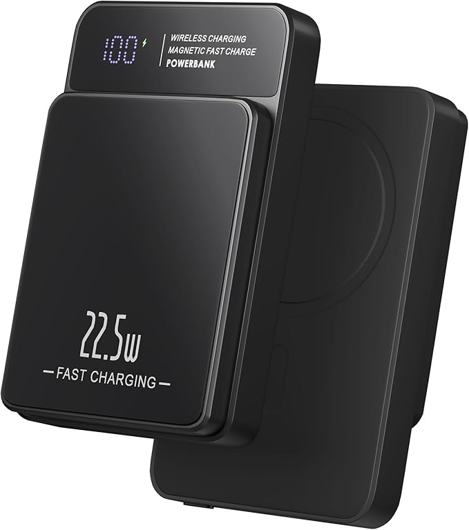 Magnetic Power Bank, 10000mAh Magnetic Portable Charger, 22.5W Wireless Power Bank, USB-C Fast Charging, LED Display Magnetic Battery Pack, Compatible for iPhone 17/16/15/14/13 Pro/Pro Max/Plus(Black)