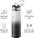Enerbone 32 oz Insulated Water Bottle, Stainless Steel Bottle with Carrying Strap, Double-Wall Vacuum Insulation Design, Leakproof Sports Bottle with Straw, Keep Drinks Cold or Hot for Hours