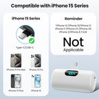 Mini Portable Charger USB C Power Bank,Upgraded 5000mAh PD Fast Charging Battery Pack Built-in USB-C Connector,LCD Display,Compatible with iPhone16,16 Plus,16Pro/Max/15,iPad Pro/Air (Cool White)