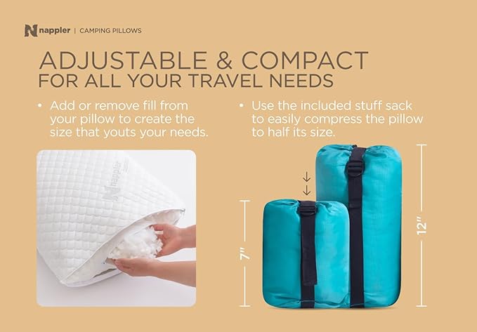 Rose Small Shredded Memory Foam Pillow for Travel and Camping - Compressible Medium Firm Bed Pillow, Breathable Cover, Machine Washable, Backpacking, Airplane and Car