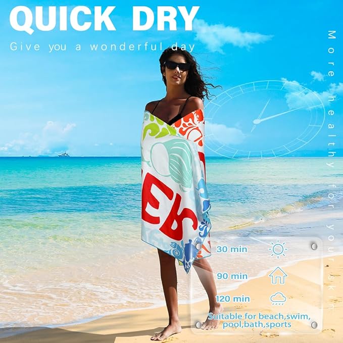 2 Pack Microfiber Lightweight Beach Towel Sand Free Quick Dry Absorbent Thin Compact Towels for Swimming Pool Camping Beach Accessories Large Easy Pack Travel Things for Vacation Essentials Gift