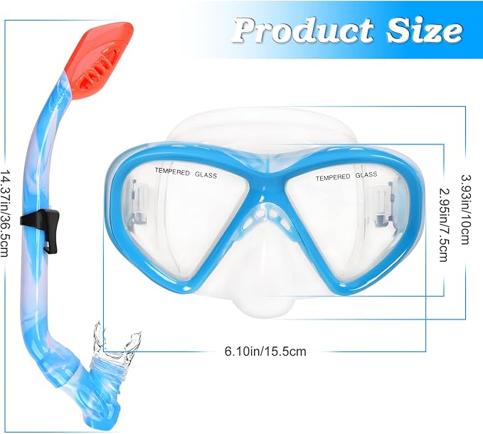 Kids Snorkel Set Dry Top Snorkeling Gear for Kids Youth Boys Girls Junior Age 5-15,Tempered Glass Swimming Diving Mask and Snorkel Set 180 Degree Panoramic View