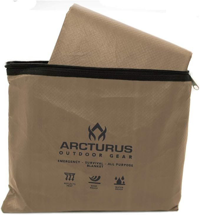 Arcturus Insulated Tarp, Reusable Heavy Duty Thermal Survival Blanket – 60x82in, Reflects 90% Body Heat, Waterproof, Windproof, 3-Layer Design, Reinforced Grommets, Coyote Brown