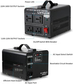 LVYUAN Voltage Converter Transformer 1500 Watt Step Up/Down Convert from 110V-120V to 220V-240Vt and from 220V-240V to 110V-120V with 2 US outlets, 2 Universal outlets, Resettable Circuit Breaker