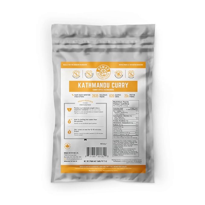 Nomad Nutrition – Kathmandu Curry | High Energy, All Natural Ingredients | Plant-Based & Non-GMO | Just Add Boiling Hot Water | 560g / 19.75oz (Pack of 1)