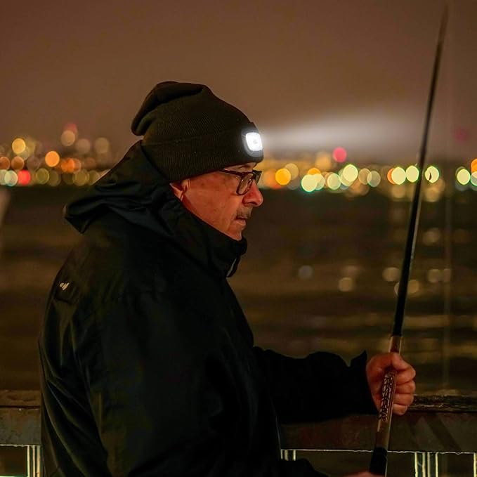 VIBELITE LED Beanie Hat with Light, USB Rechargeable LED Headlamp, Gifts for Men, Him, Husband, Boyfriend,Gifts for Dad, Husband, Father, Black