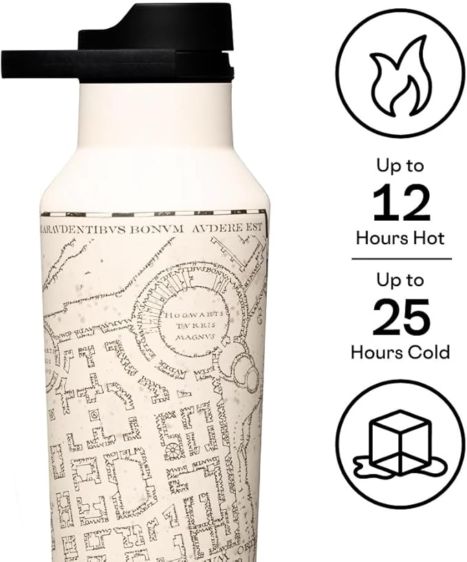 Corkcicle Harry Potter Sport Canteen - Insulated Stainless Steel Water Bottle - Compact & Travel-Friendly - Durable - BPA Free - Non-Slip Silicone Base - Easy Grip - 20 oz - Marauder's Map