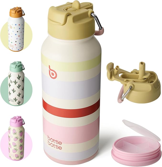 BOTTLE BOTTLE 32oz Insulated Water Bottle Stainless Steel Sport Water Bottle with Straw Dual-use Lid Design for Gym with Pill Box