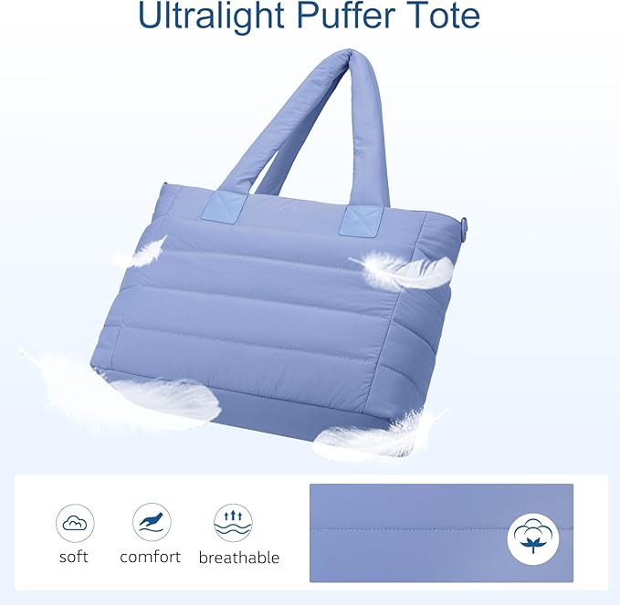 Tote Bag for Women Puffer Work Tote Handbag Large Quilted Nurse Bag with Zipper for Travel