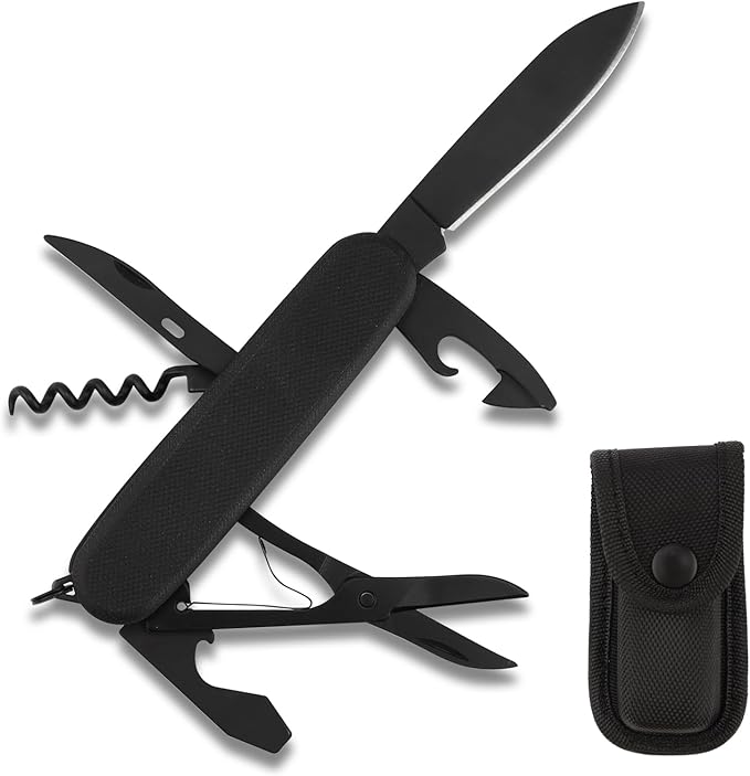 7 in 1 Pocket Knife Multitool,Stainless Steel Pocket Knife with Scissors,Bottle Opener,Can Opener,Corkscrew,Knife,Blade, Multi tool Pocket Knife for EDC Outdoor Camping, Fishing, Survival, Hiking